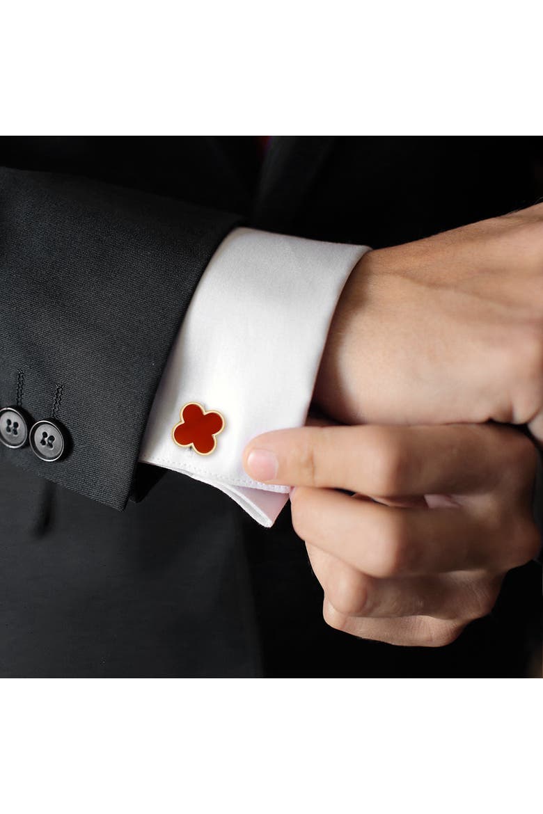 Four Leaf Clover 18K Gold Vermeil Sterling Cufflinks, Alternate, color, RED