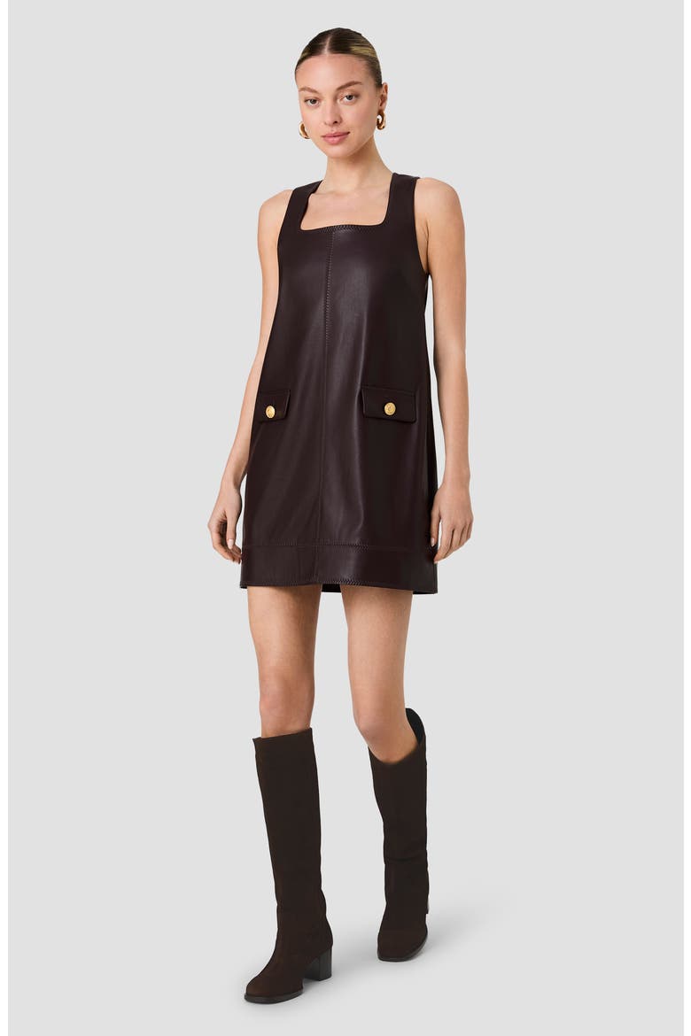 Madeline Faux Leather Sleeveless Shift Dress, Alternate, color, COCOA BROWN