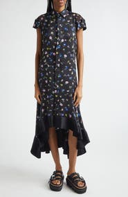 Sacai Floral Print Satin Shirtdress