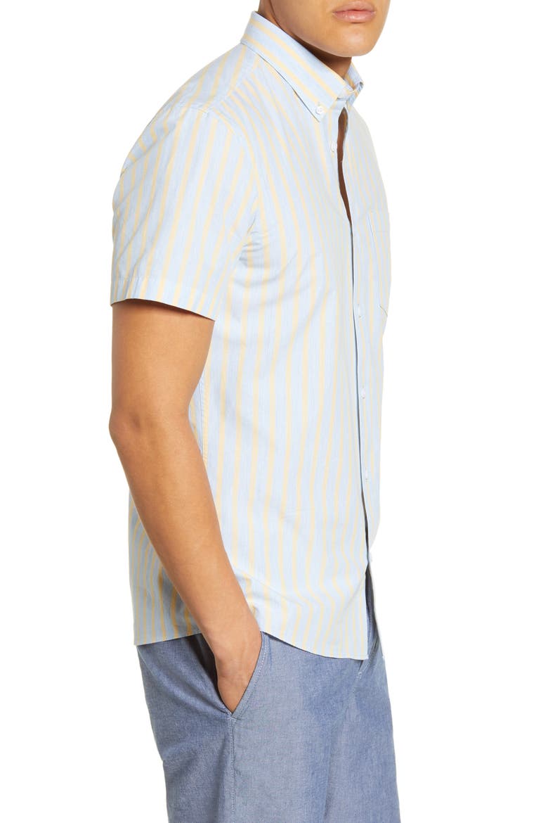 Slim Fit Stripe Short Sleeve Button-Down Shirt, Alternate, color, BLUE YELLOW HEATHER STRIPE