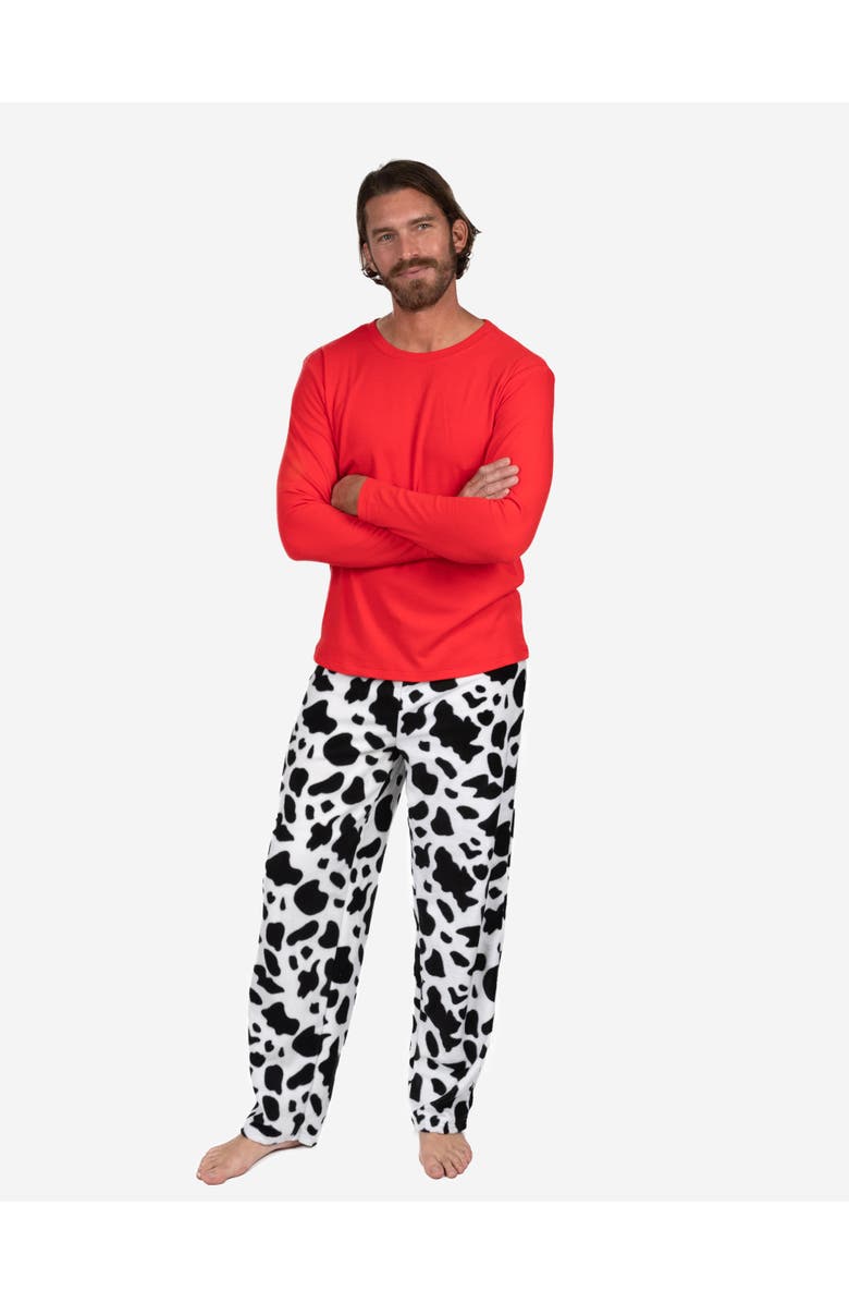 Leveret Men's Cotton Top & Fleece Pants Printed Matching Family Holiday Pajama Set, Main, color, Cow
