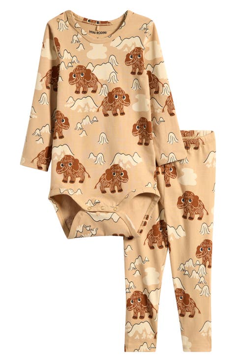 Mammoth Print Stretch Cotton Long Sleeve Jumpsuit & Leggings Set (Baby)