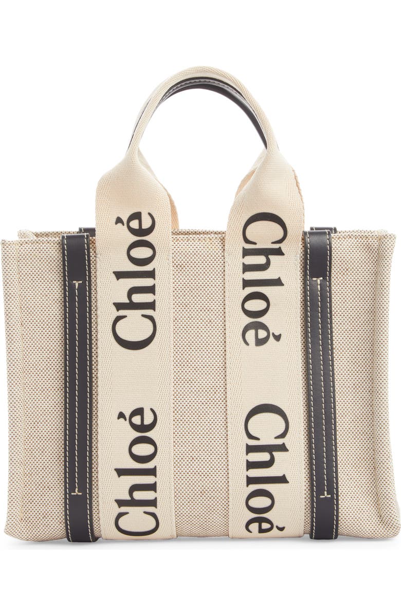 Chloé Mini Woody Logo Strap Canvas Tote, Main, color,