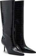 MANGO Croc Embossed Knee High Pointed Toe Boot