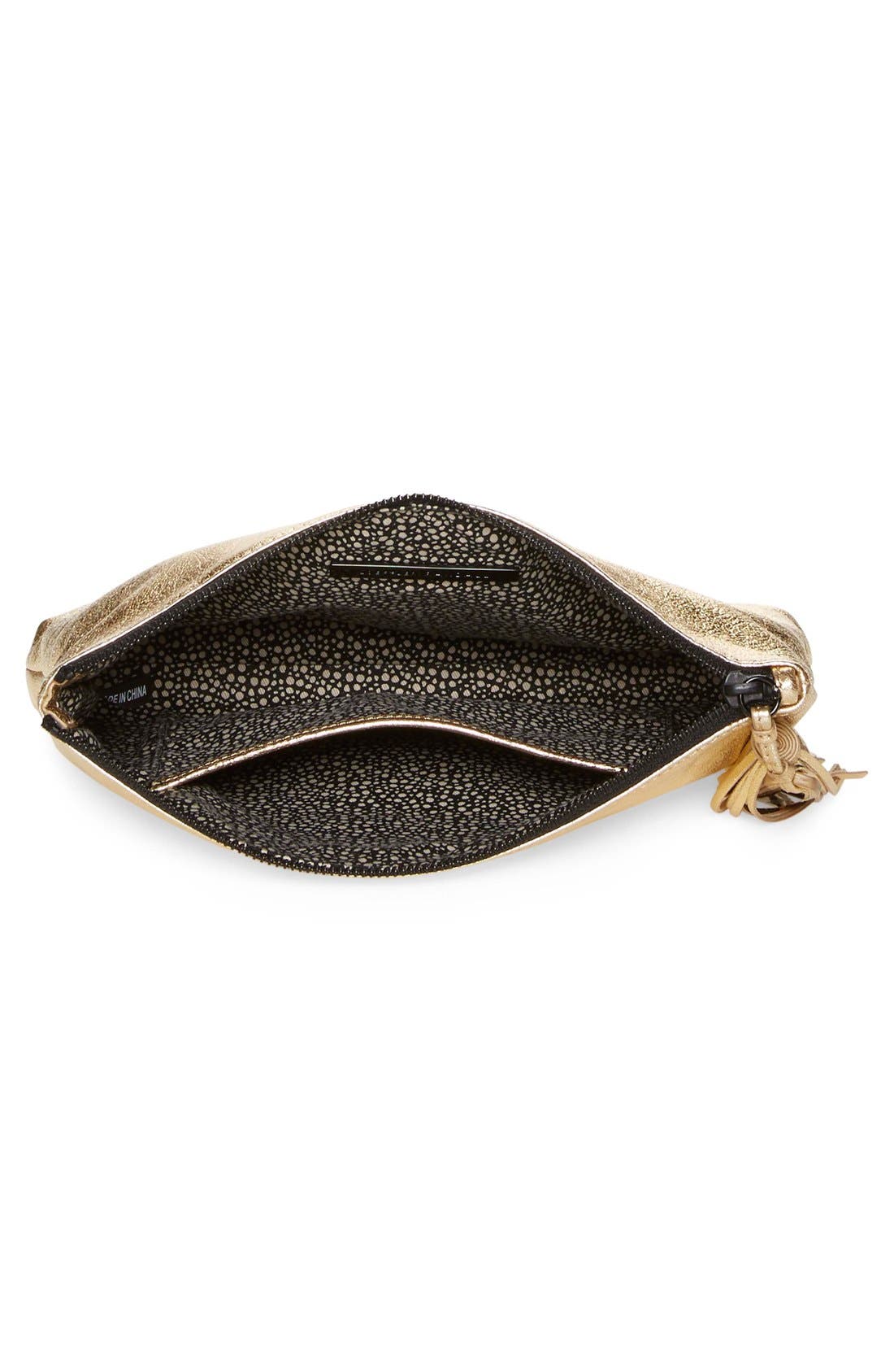 Tassel Metallic Leather Pouch, Alternate, color, GOLD