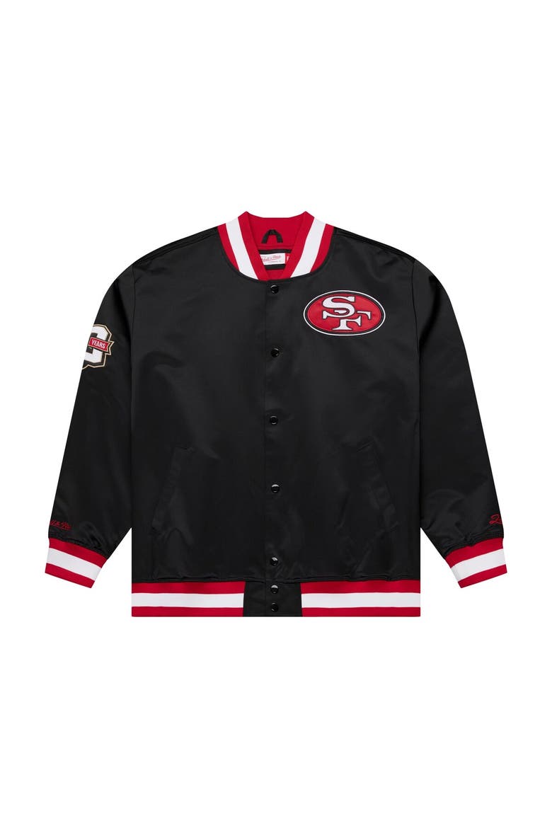 Men's Mitchell & Ness Black San Francisco 49ers Big & Tall 80th Anniversary Heavyweight Satin Full-Snap Jacket, Alternate, color, Black