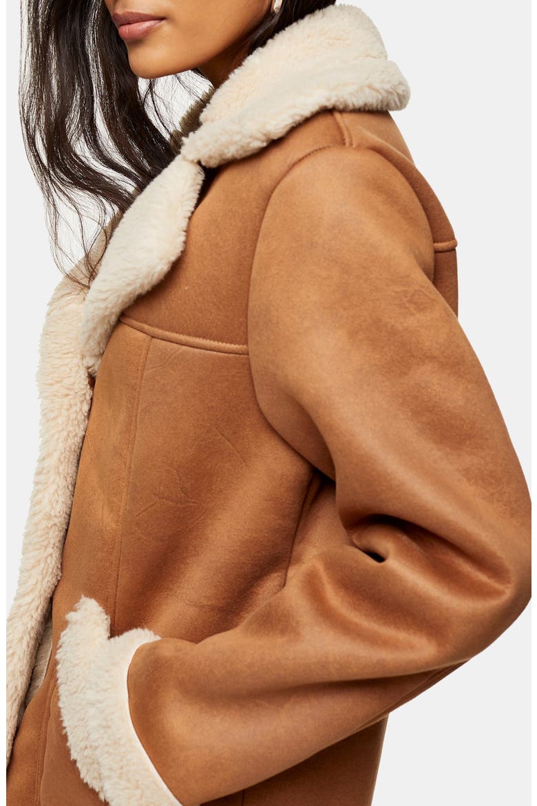 Steve Faux Shearling Car Coat, Alternate, color, TAN