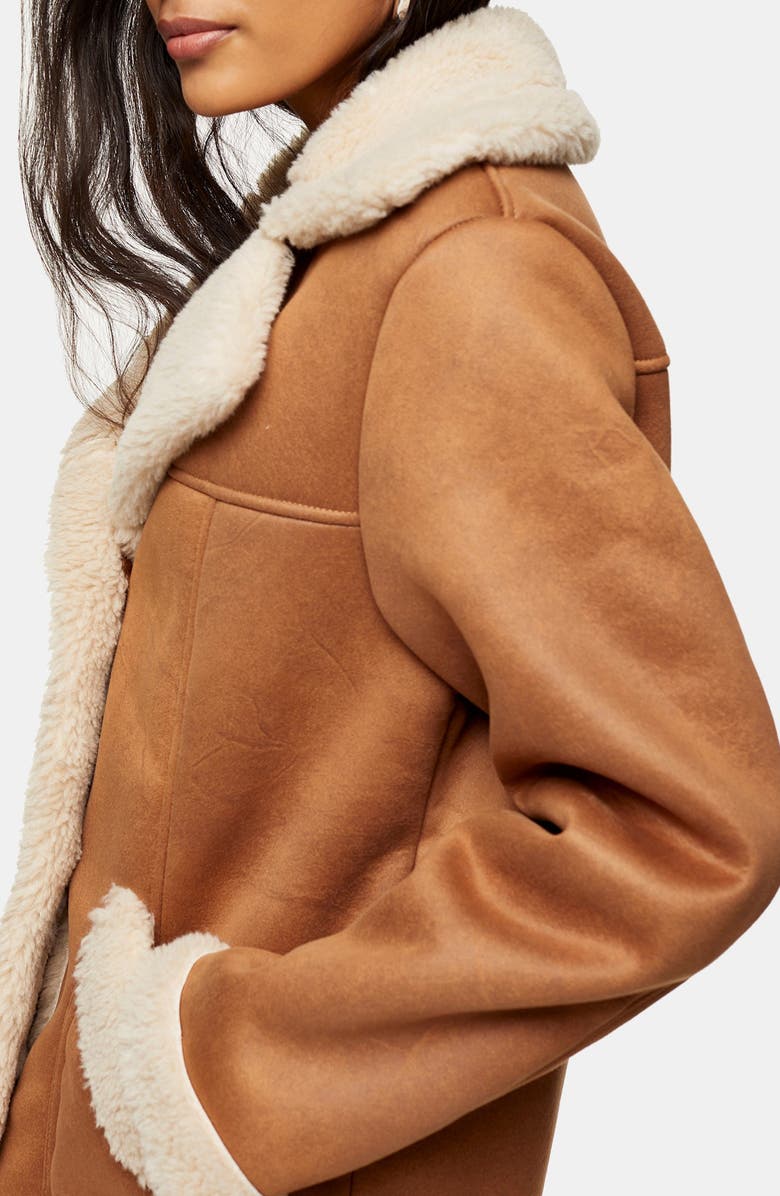 Topshop Steve Faux Shearling Car Coat, Alternate, color, 