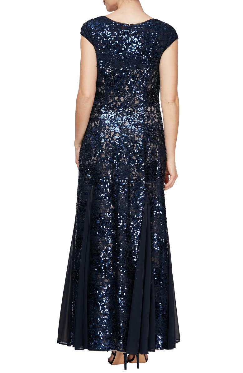 Alex Evenings Sequin & Lace A-Line Gown, Alternate, color, 