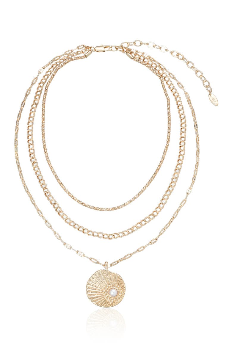 Eye Faux Pearl Layered Necklace, Alternate, color, GOLD