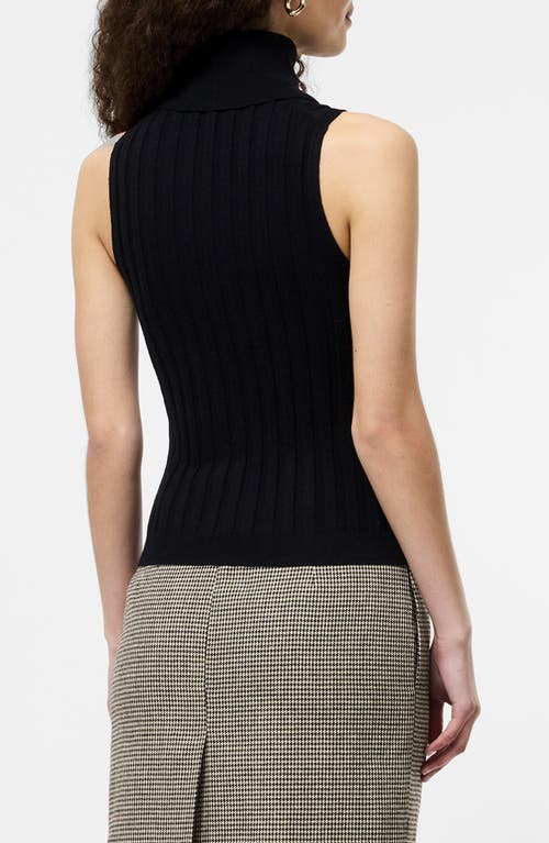 French Connection Rib Turtleneck Sleeveless Sweater In Black