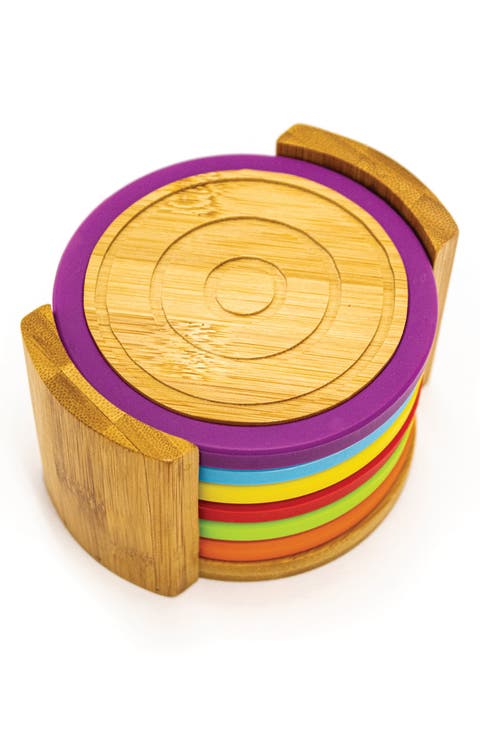 Silicone Rim Bamboo 6-Piece Coaster Set