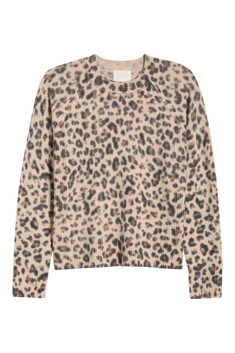 Animal Print Wool & Cashmere Sweater, Alternate, color, TAN- BLACK BEA LEOPARD