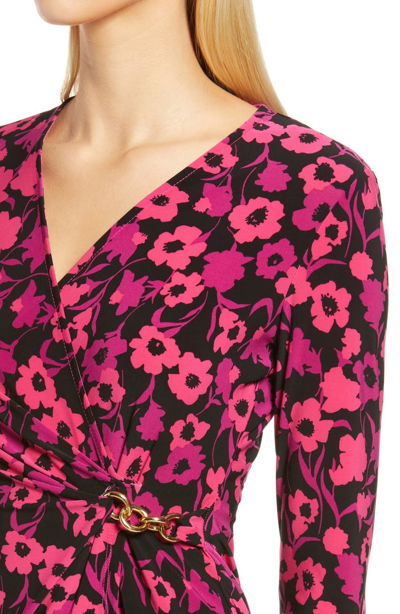 Anne Klein Floral Long Sleeve Wrap Front Knit Dress, Alternate, color, 