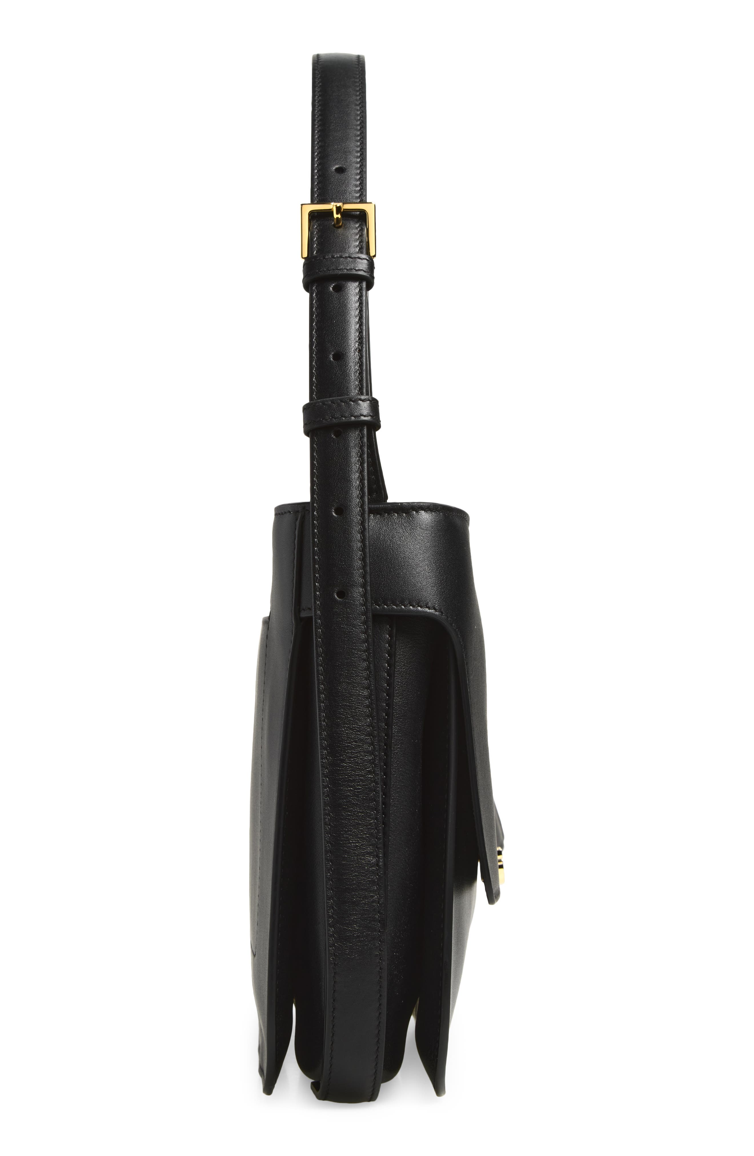 Medium Cara Leather Shoulder Bag, Alternate, color, NERO