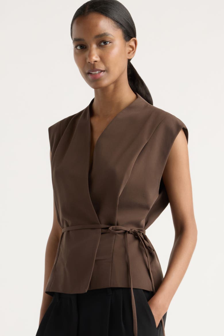 Leandra Tie-Wrap Vest, Alternate, color, Dark Chocolate