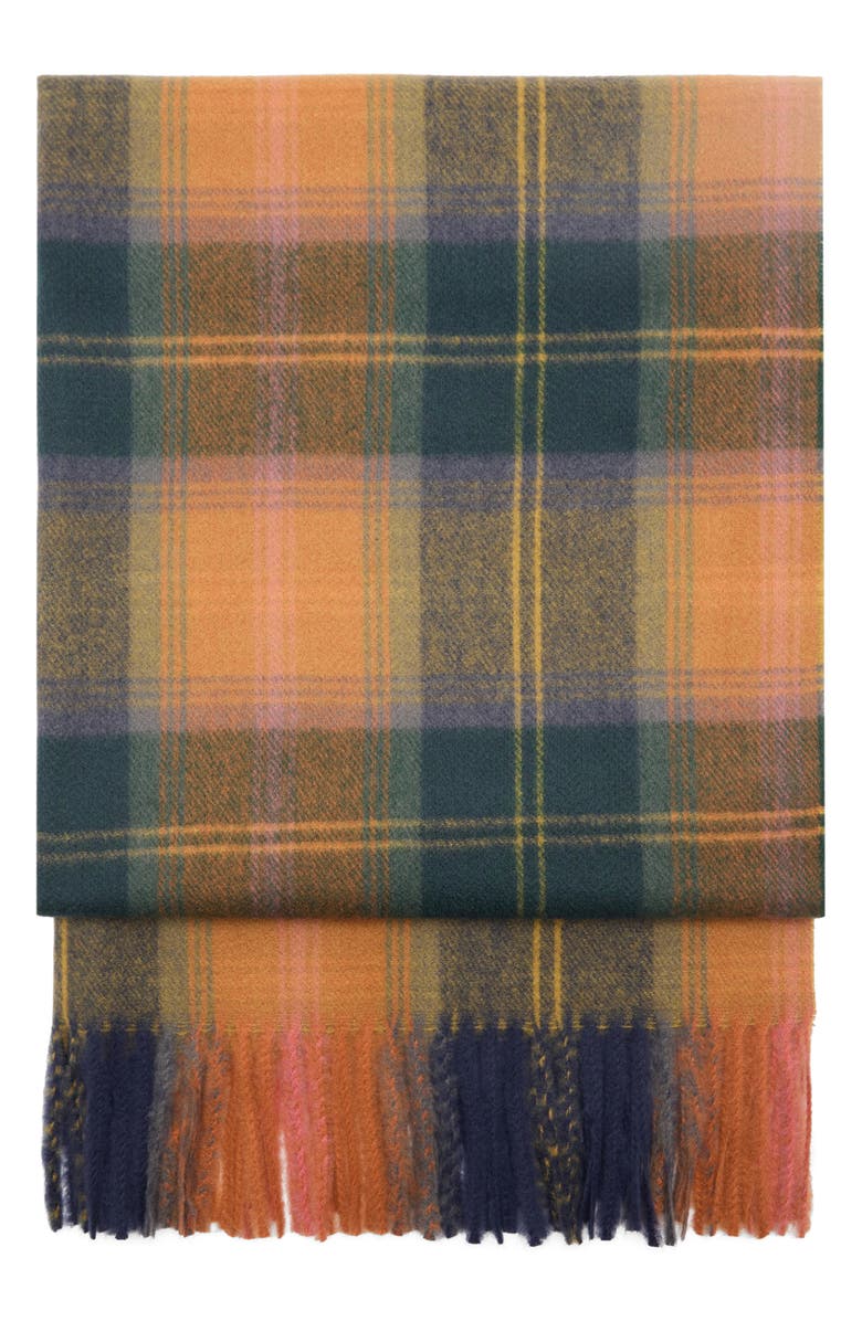 MANGO Check Fringe Scarf, Main, color, Orange