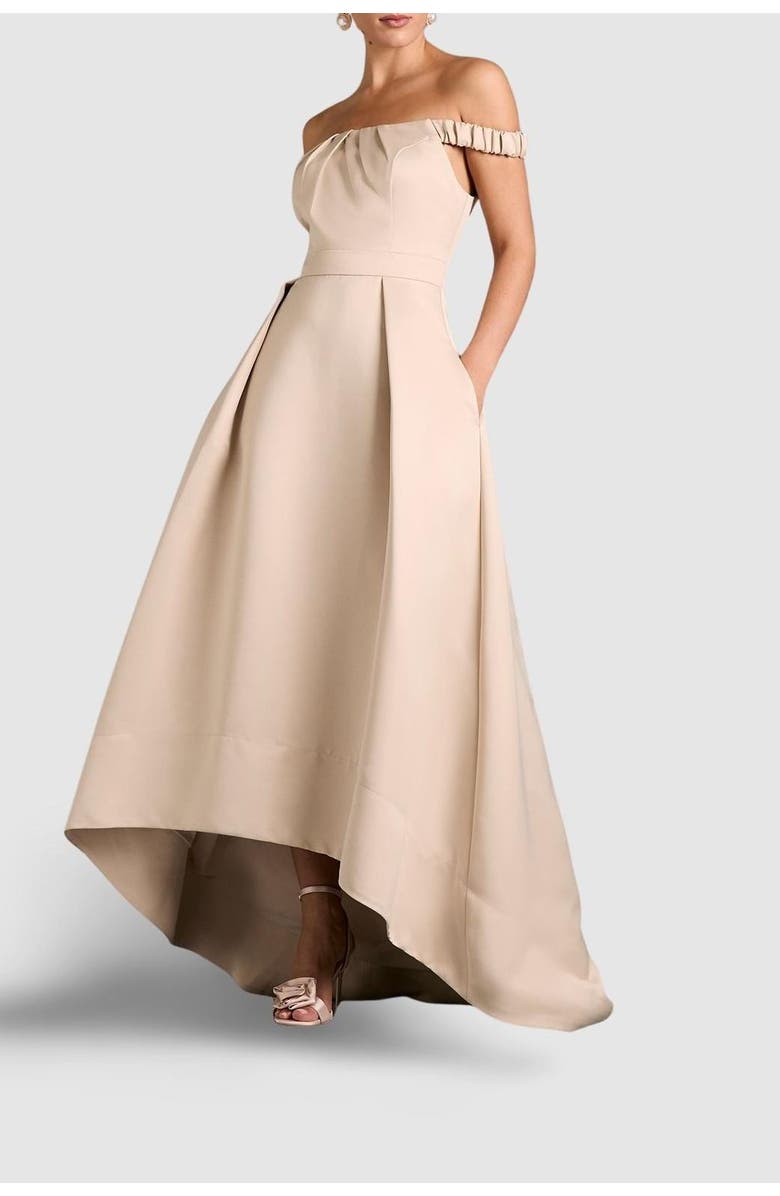 Coast Bardot Fit & Flare Hi-Low Maxi Dress, Alternate, color, Champagne