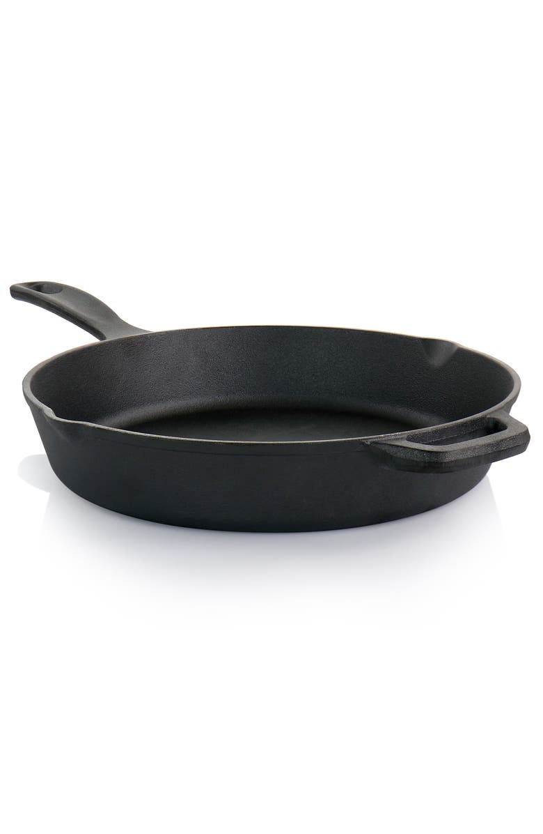 OSTER Castaway 12 Inch Cast Iron Round Frying Pan with Dual Spouts, Alternate, color, Black