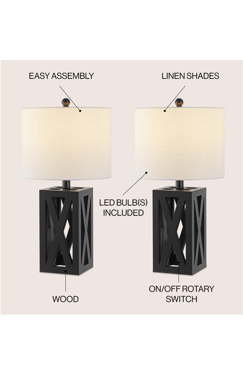 JONATHAN Y Stewart 21.5" Farmhouse Wood LED Table Lamp, Alternate, color, Black