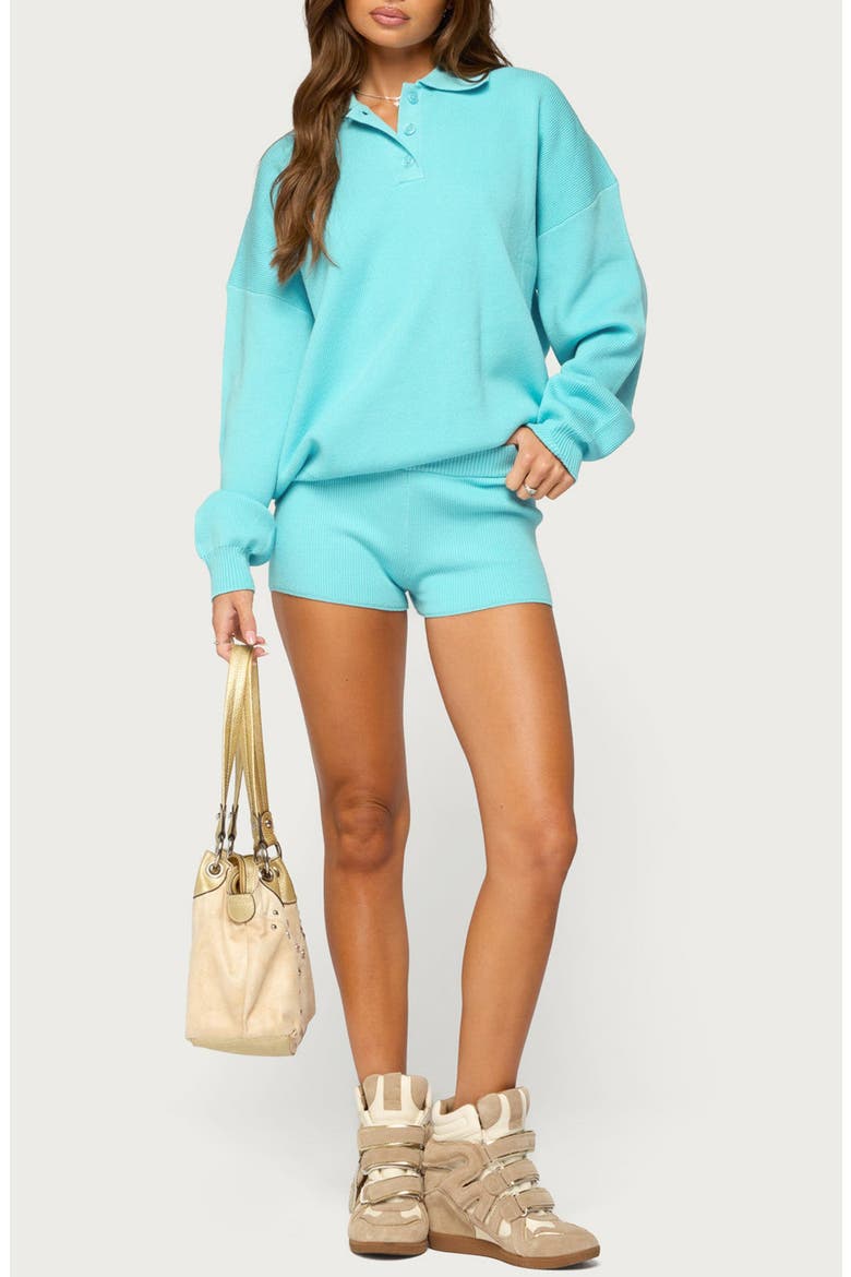 Lorie Oversized Polo Sweater, Alternate, color, TURQUOISE