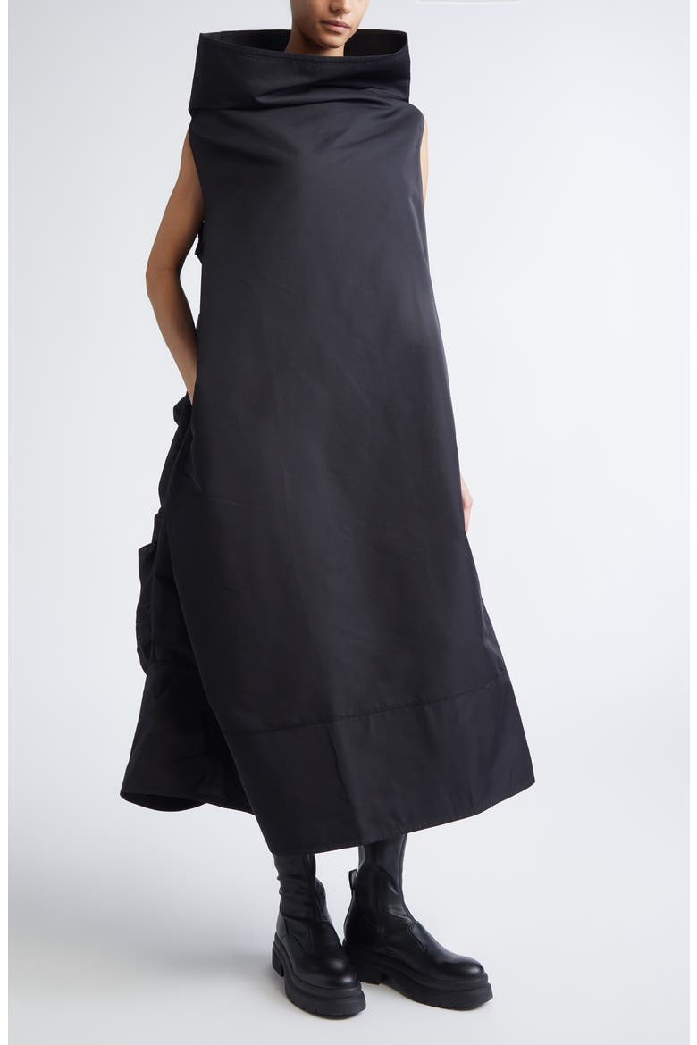 High Collar Volume Dress, Main, color, BLACK