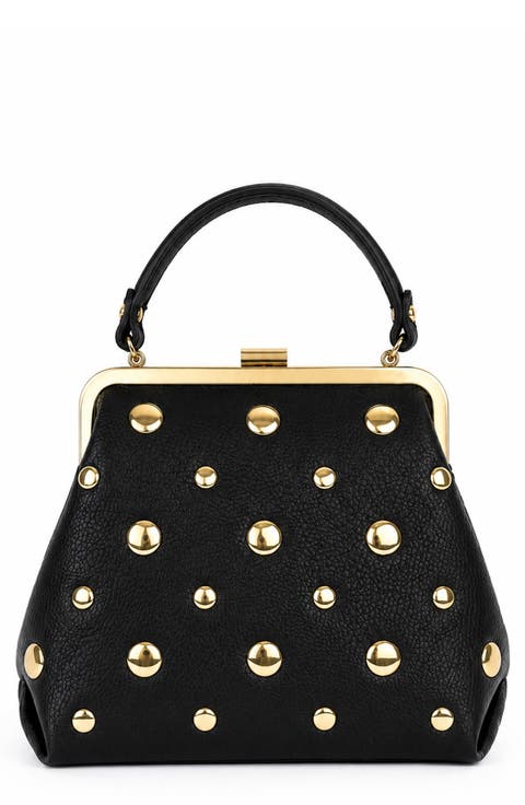 Serena Studded Leather Kiss-Lock Satchel
