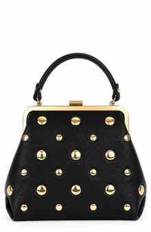Serena Studded Leather Kiss-Lock Satchel