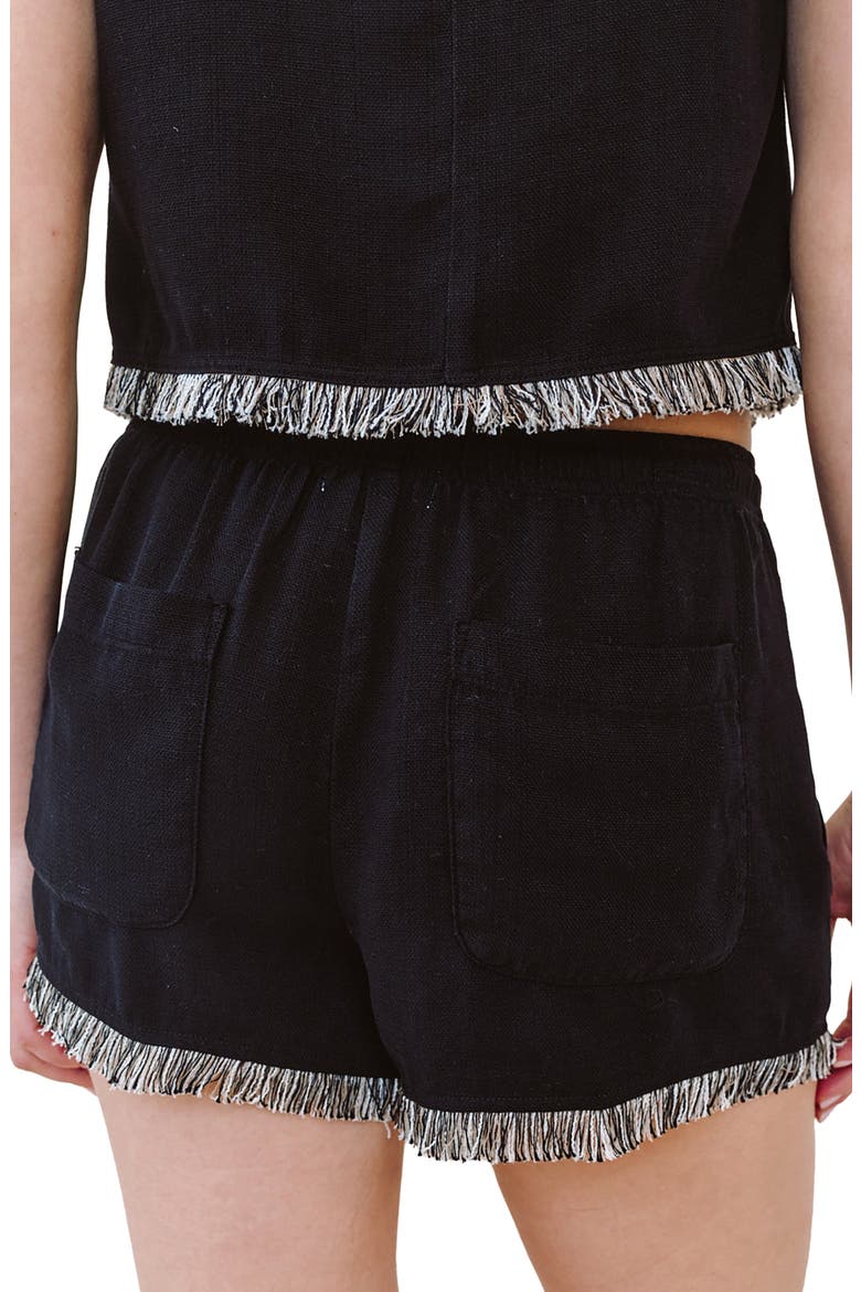 Fringe Detail Drawstring Shorts, Alternate, color, BLACK
