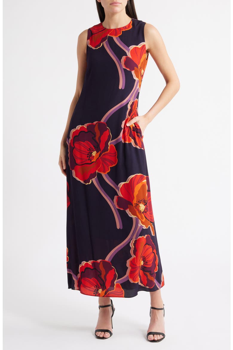 Iris Floral Print Sleeveless Maxi Dress, Main, color, BLACK RED