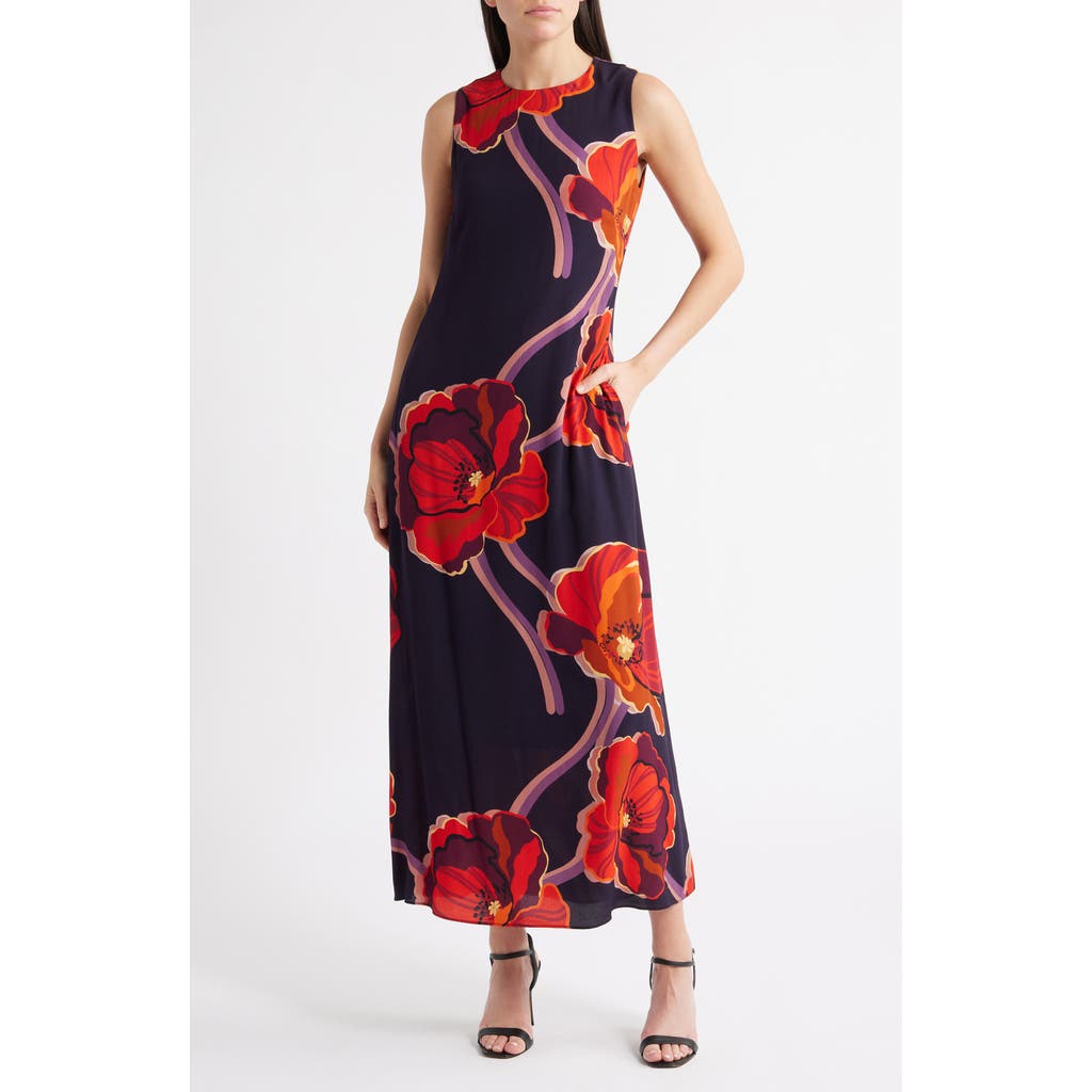 Lost + Wander Iris Floral Print Sleeveless Maxi Dress in Black Red at Nordstrom Rack, Size Small