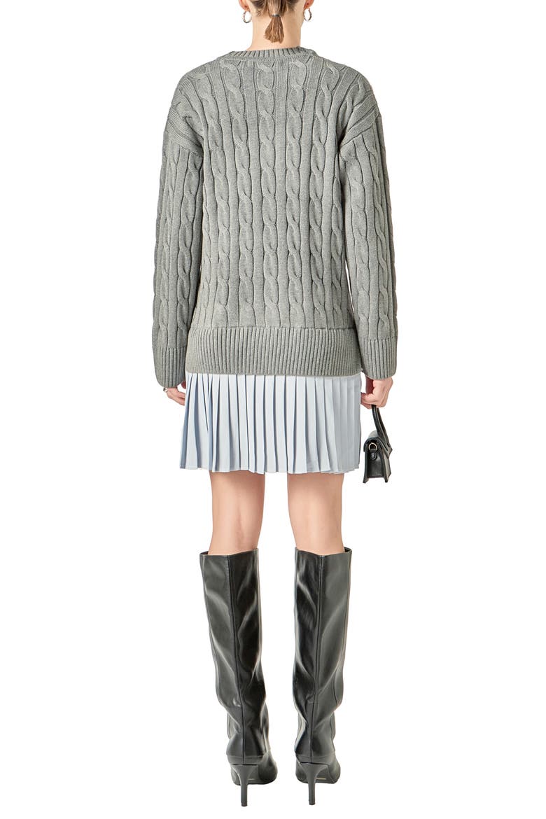 Long Sleeve Pleated Mixed Media Sweater Dress, Alternate, color, GREY/ POWDER BLUE