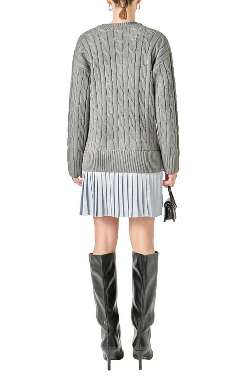 English Factory Long Sleeve Pleated Mixed Media Sweater Dress In Gray