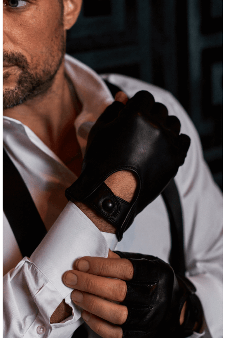 Washable Fingerless Leather Driving Gloves, Alternate, color, Black