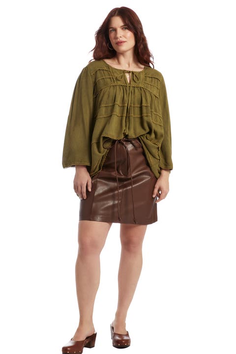 Acid Wash Peasant Blouse