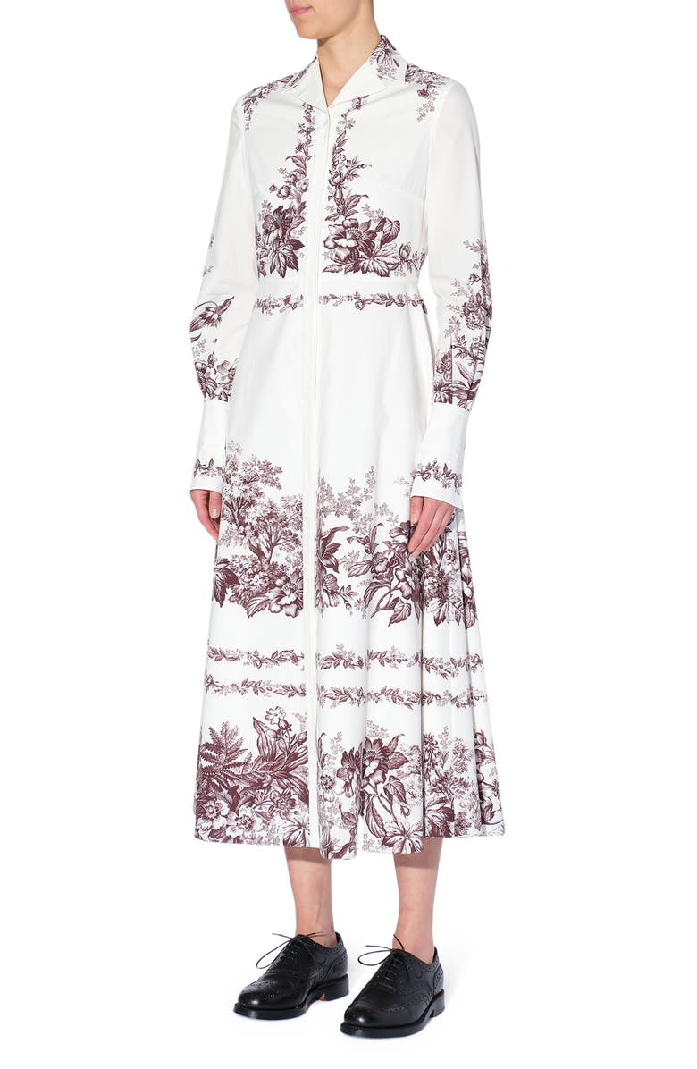 Erdem Emily Pembridge Etched Floral Print Long Sleeve Cotton Midi Dress, Main, color, 