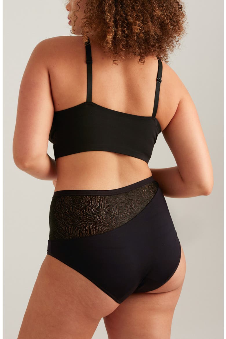 Period & Leakproof Regular Absorbency Lace Panel High Waist Briefs, Alternate, color, VOLCANIC BLACK