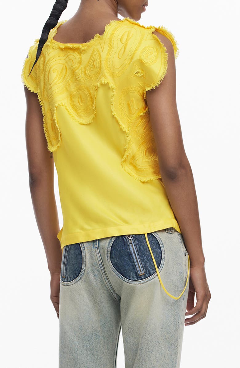 Desigual Raw Edge Cap Sleeve Top, Alternate, color, Yellow