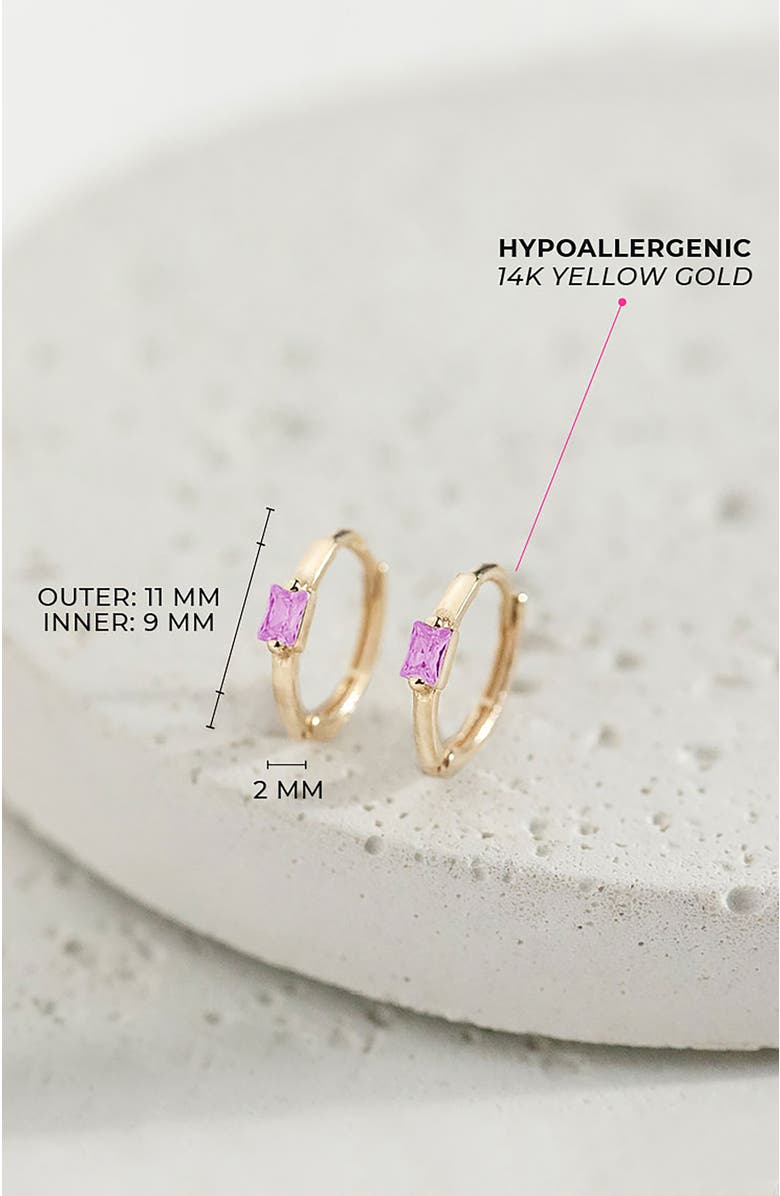 In Season Jewelry 14k Baguette Cut Huggie Earrings, Alternate, color, Pink