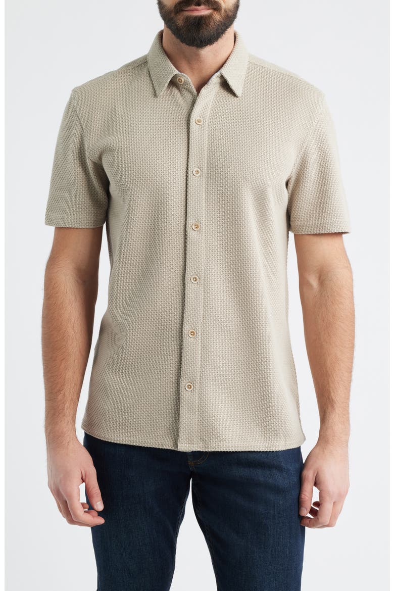 Linden Textured Short Sleeve Button-Up Shirt, Main, color, OATMEAL