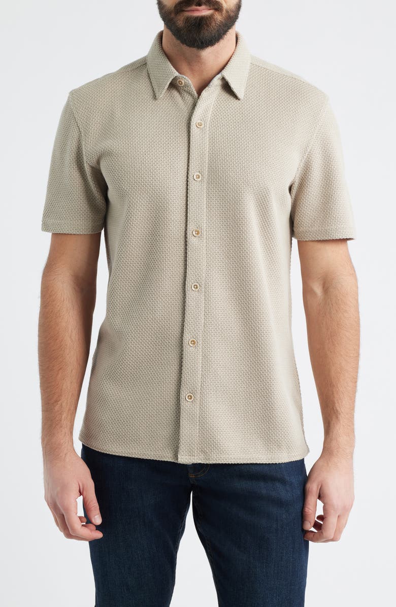Johnston & Murphy Linden Textured Short Sleeve Button-Up Shirt, Main, color, Oatmeal