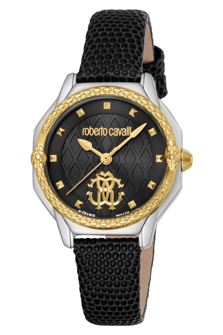 Leather Strap Watch, 32mm, Main, color, BLACK