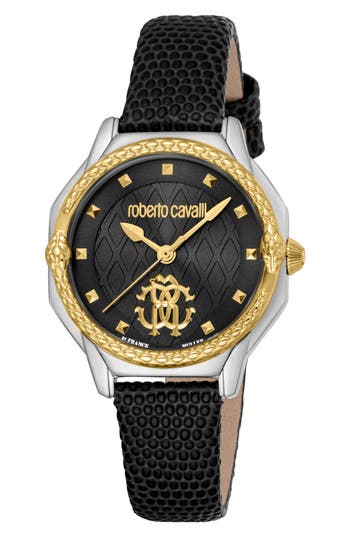 ROBERTO CAVALLI ROBERTO CAVALLI BY FRANCK MULLER LEATHER STRAP WATCH, 32MM