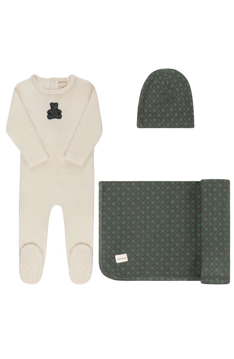 Ely's & Co. Velour Plaid Bear Collection - Take Me Home Set, Main, color, Ivory/Blue