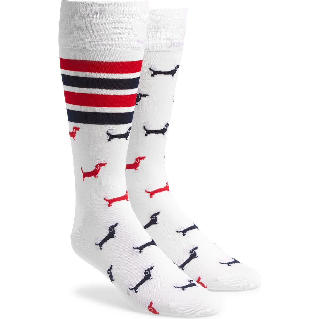 Shop Thom Browne 4-bar Hector Jacquard Crew Socks In White