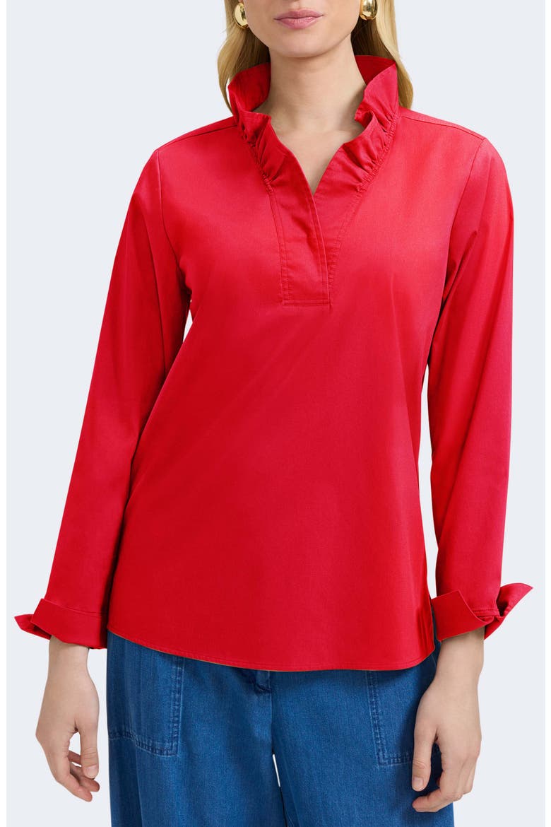 Tammy Ruffle Collar Cotton Blend Top, Main, color, SIMPLY RED