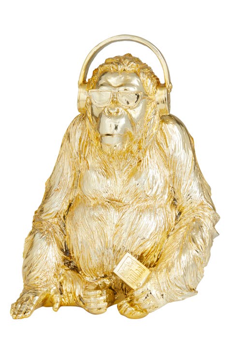 Goldtone Polystone Gorilla Sculpture