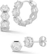 GLAZE JEWELRY Hexagon Cubic Zirconia Hoop & Stud Earrings Set