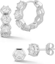 GLAZE JEWELRY Hexagon Cubic Zirconia Hoop & Stud Earrings Set