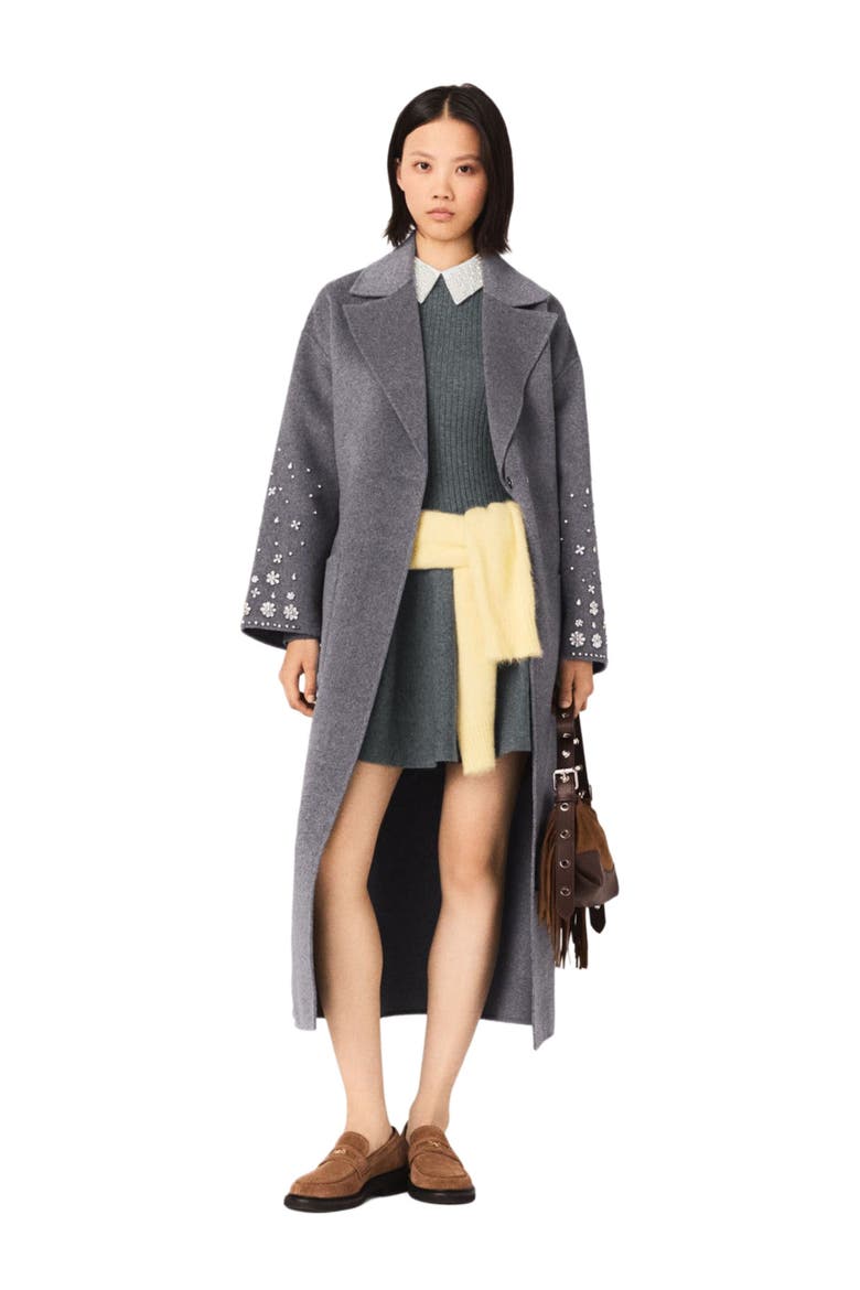 Long double-faced rhinestone coat, Alternate, color, Grey